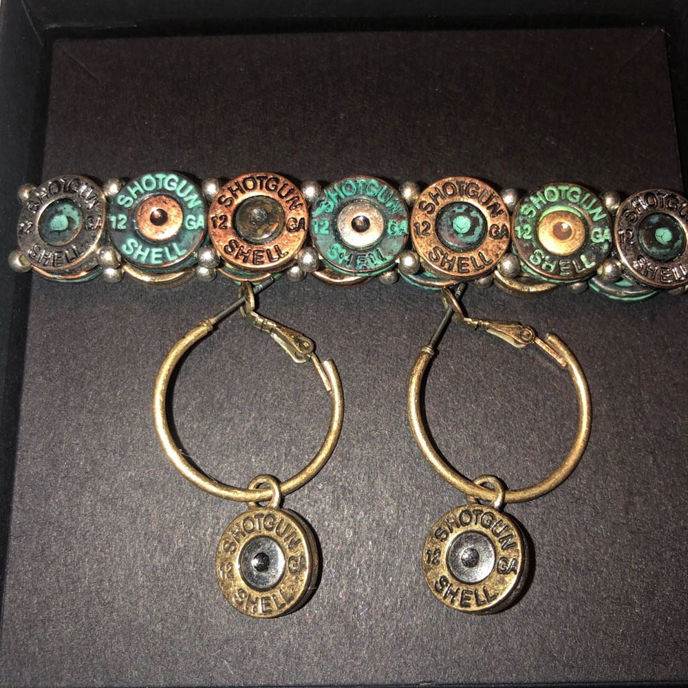 Shotgun Shell Gold & Turquoise Jewelry Set